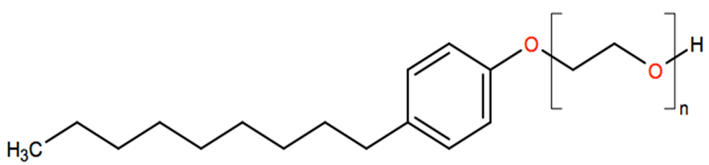 Structural representation of Poly(oxy-1,2-ethanediyl), α-(4-nonylphenyl)-ω-hydroxy-